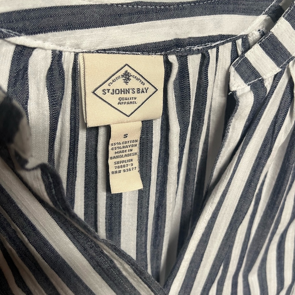 St. John's Bay Navy and White Striped Blouse - Picture 2 of 3